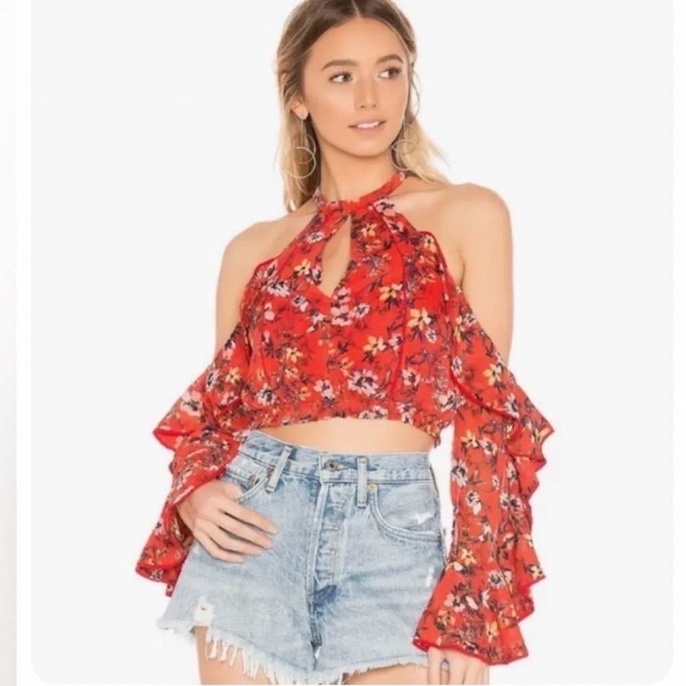 House of Harlow 1960 X Revolve Harmony Blouse Ruffle Cold Shoulder Small